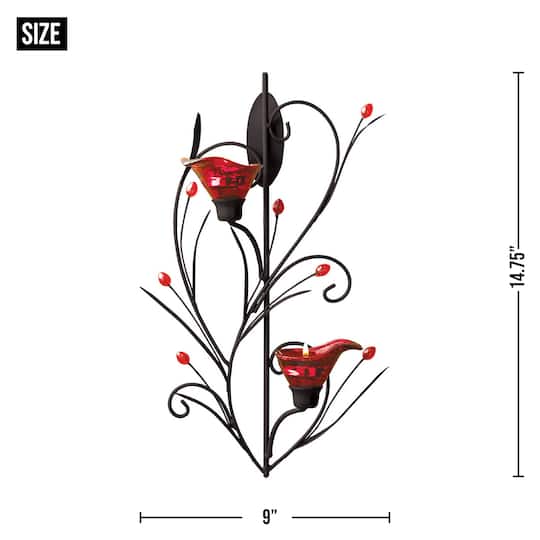 14.75" Ruby Blossom Candle Wall Sconce
